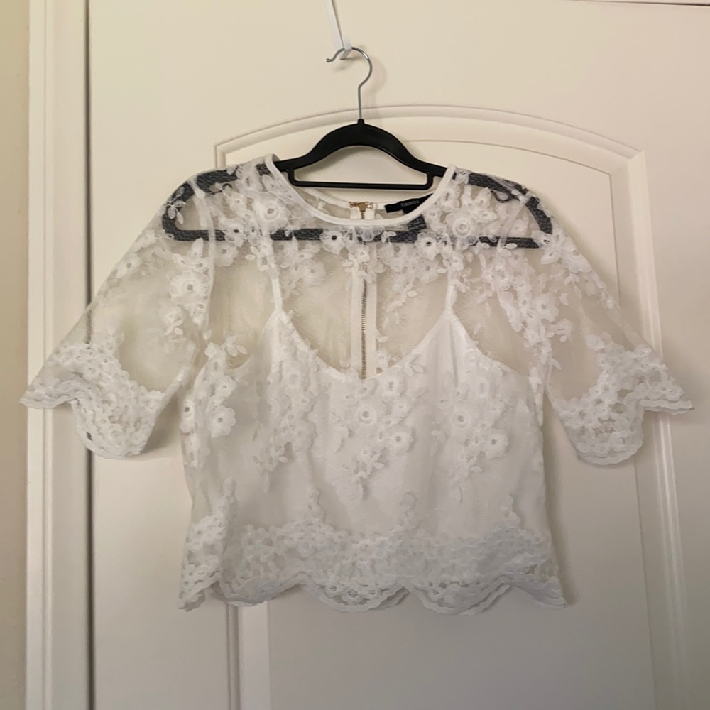 White Cropped crop lace top